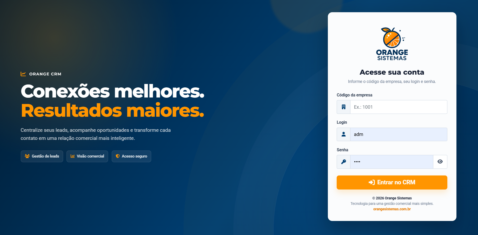 Tela de acesso ao Orange CRM